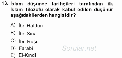 İslam Düşünce Tarihi 2013 - 2014 Ara Sınavı 13.Soru