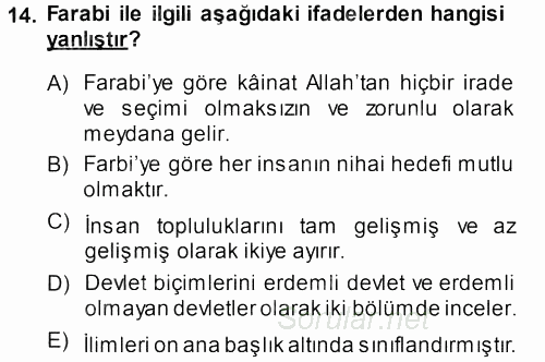 İslam Düşünce Tarihi 2013 - 2014 Ara Sınavı 14.Soru