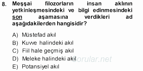 İslam Düşünce Tarihi 2013 - 2014 Ara Sınavı 8.Soru