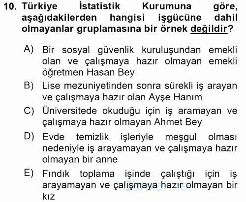 Çalışma Ekonomisi 2015 - 2016 Ara Sınavı 10.Soru