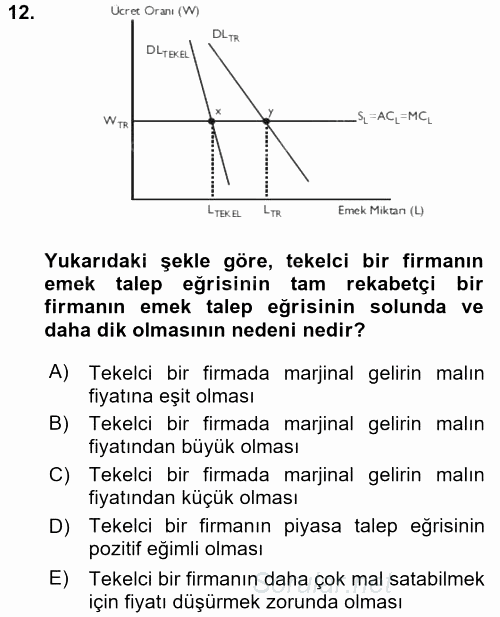 Çalışma Ekonomisi 2015 - 2016 Ara Sınavı 12.Soru