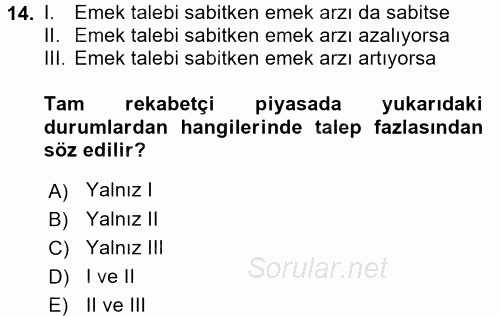 Çalışma Ekonomisi 2015 - 2016 Ara Sınavı 14.Soru