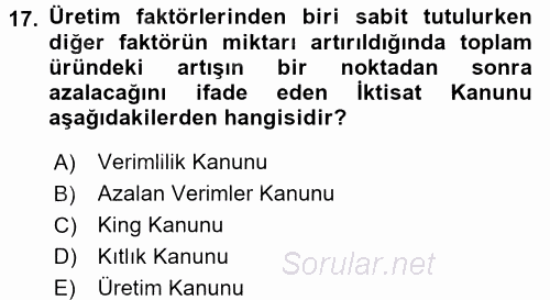 Çalışma Ekonomisi 2015 - 2016 Ara Sınavı 17.Soru