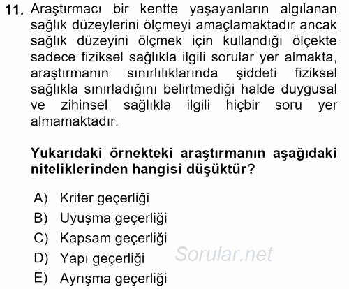 Sosyolojide Araştırma Yöntem ve Teknikleri 2017 - 2018 Dönem Sonu Sınavı 11.Soru