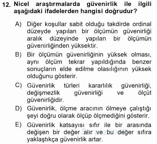 Sosyolojide Araştırma Yöntem ve Teknikleri 2017 - 2018 Dönem Sonu Sınavı 12.Soru