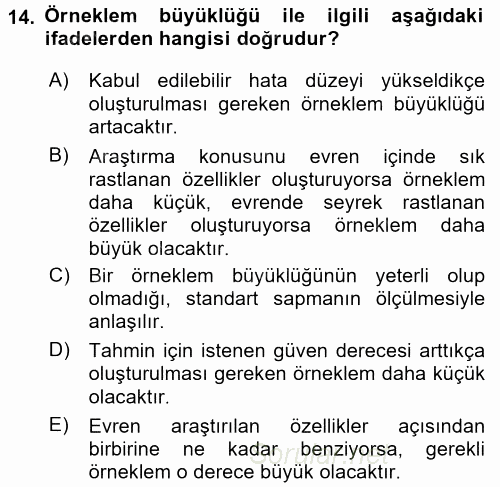 Sosyolojide Araştırma Yöntem ve Teknikleri 2017 - 2018 Dönem Sonu Sınavı 14.Soru