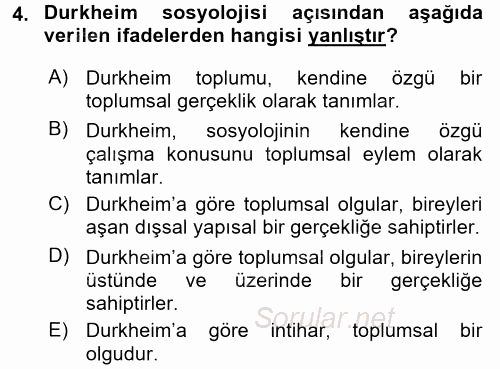 Sosyolojide Araştırma Yöntem ve Teknikleri 2017 - 2018 Dönem Sonu Sınavı 4.Soru