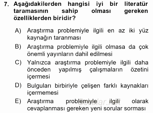 Sosyolojide Araştırma Yöntem ve Teknikleri 2017 - 2018 Dönem Sonu Sınavı 7.Soru