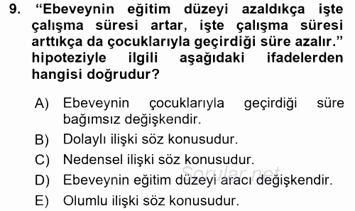 Sosyolojide Araştırma Yöntem ve Teknikleri 2017 - 2018 Dönem Sonu Sınavı 9.Soru