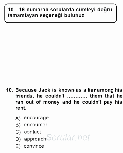 Okuma Ve Yazma Becerileri 2 2014 - 2015 Ara Sınavı 10.Soru