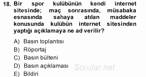 Haber Türleri 2014 - 2015 Dönem Sonu Sınavı 18.Soru
