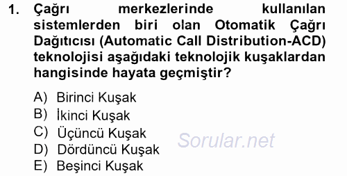 Çağrı Merkezi Yönetimi 2 2013 - 2014 Dönem Sonu Sınavı 1.Soru