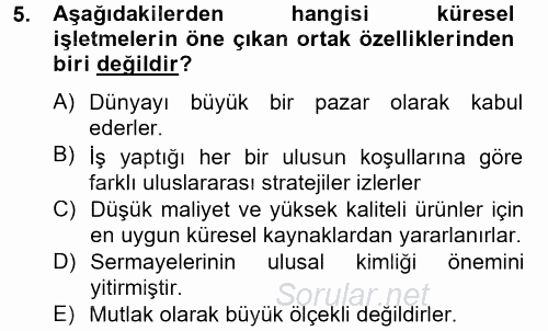 Stratejik Yönetim 2 2012 - 2013 Ara Sınavı 5.Soru