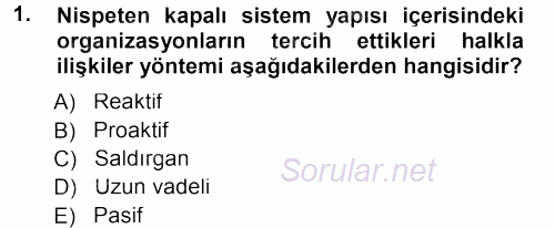 Halkla İlişkiler Yönetimi 2012 - 2013 Dönem Sonu Sınavı 1.Soru