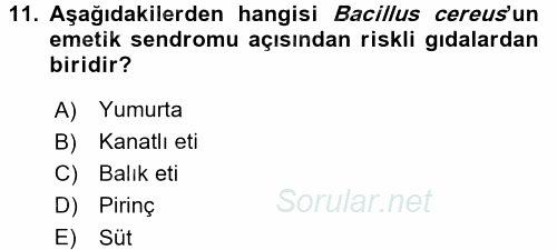 Gıda Güvenliğinin Temel Prensipleri 2015 - 2016 Ara Sınavı 11.Soru