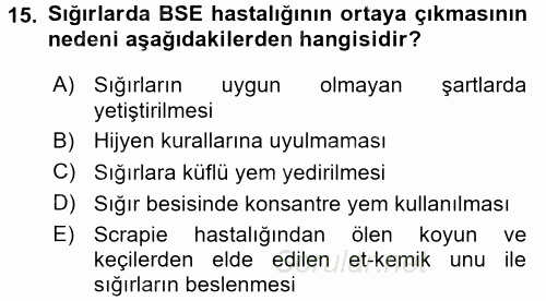 Gıda Güvenliğinin Temel Prensipleri 2015 - 2016 Ara Sınavı 15.Soru