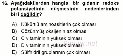 Gıda Güvenliğinin Temel Prensipleri 2015 - 2016 Ara Sınavı 16.Soru