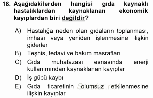 Gıda Güvenliğinin Temel Prensipleri 2015 - 2016 Ara Sınavı 18.Soru