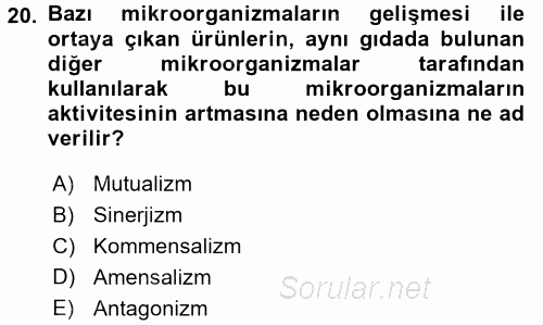 Gıda Güvenliğinin Temel Prensipleri 2015 - 2016 Ara Sınavı 20.Soru