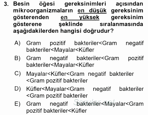 Gıda Güvenliğinin Temel Prensipleri 2015 - 2016 Ara Sınavı 3.Soru