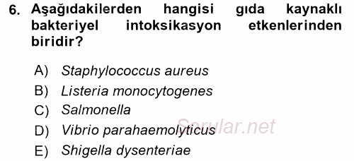 Gıda Güvenliğinin Temel Prensipleri 2015 - 2016 Ara Sınavı 6.Soru