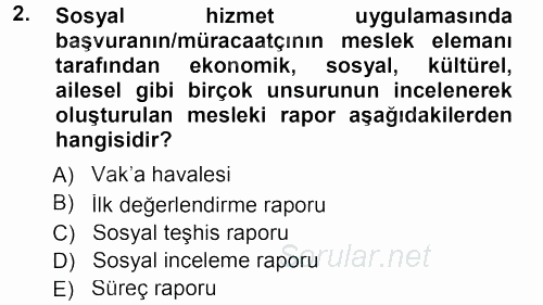 Sosyal Hizmete Giriş 2013 - 2014 Tek Ders Sınavı 2.Soru