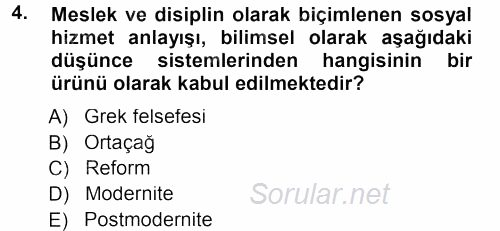 Sosyal Hizmete Giriş 2013 - 2014 Tek Ders Sınavı 4.Soru