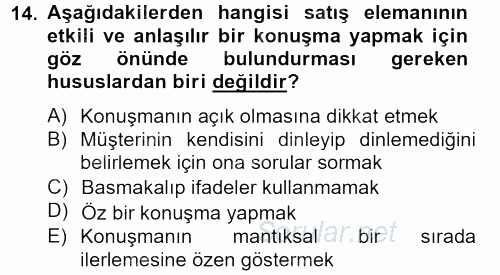 Satış Teknikleri 2012 - 2013 Ara Sınavı 14.Soru
