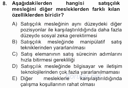 Satış Teknikleri 2012 - 2013 Ara Sınavı 8.Soru