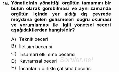 Sağlık Kurumları Yönetimi 1 2014 - 2015 Ara Sınavı 16.Soru