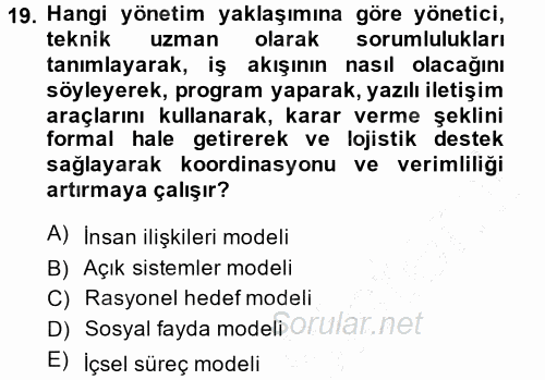 Sağlık Kurumları Yönetimi 1 2014 - 2015 Ara Sınavı 19.Soru