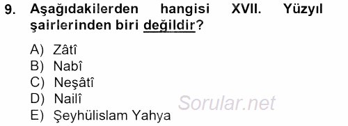 Türk İslam Edebiyatı 2012 - 2013 Dönem Sonu Sınavı 9.Soru
