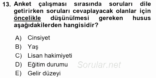 Uluslararası İlişkilerde Araştırma Yöntemleri 2017 - 2018 3 Ders Sınavı 13.Soru