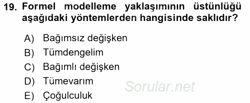 Uluslararası İlişkilerde Araştırma Yöntemleri 2017 - 2018 3 Ders Sınavı 19.Soru