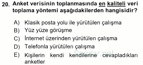Uluslararası İlişkilerde Araştırma Yöntemleri 2017 - 2018 3 Ders Sınavı 20.Soru