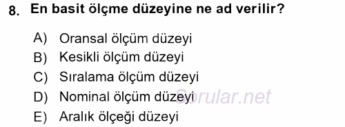 Uluslararası İlişkilerde Araştırma Yöntemleri 2017 - 2018 3 Ders Sınavı 8.Soru
