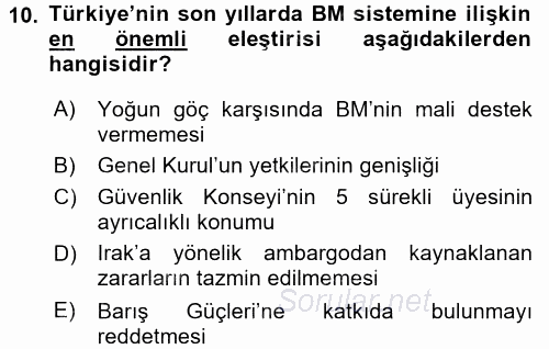 Uluslararası Örgütler 2017 - 2018 Ara Sınavı 10.Soru