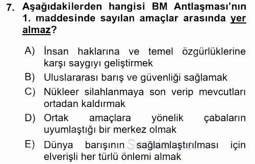 Uluslararası Örgütler 2017 - 2018 Ara Sınavı 7.Soru