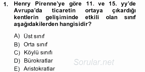 Kent Sosyolojisi 2014 - 2015 Tek Ders Sınavı 1.Soru