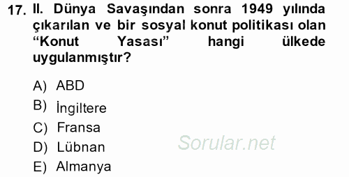 Kent Sosyolojisi 2014 - 2015 Tek Ders Sınavı 17.Soru