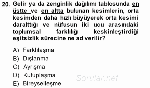 Kent Sosyolojisi 2014 - 2015 Tek Ders Sınavı 20.Soru