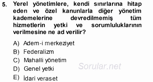 Kent Sosyolojisi 2014 - 2015 Tek Ders Sınavı 5.Soru