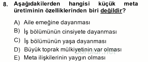 Kent Sosyolojisi 2014 - 2015 Tek Ders Sınavı 8.Soru