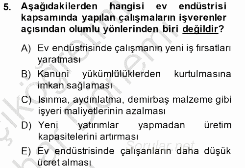 Ev Endüstrisi 2014 - 2015 Ara Sınavı 5.Soru