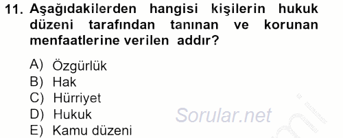 Temel İnsan Hakları Bilgisi 2 2012 - 2013 Dönem Sonu Sınavı 11.Soru