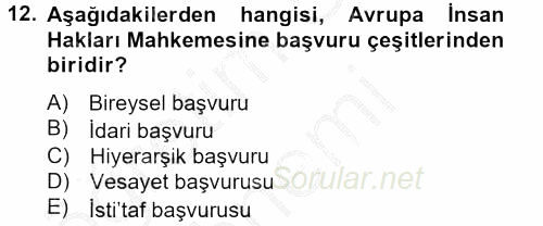 Temel İnsan Hakları Bilgisi 2 2012 - 2013 Dönem Sonu Sınavı 12.Soru