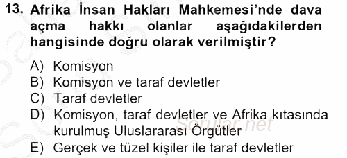 Temel İnsan Hakları Bilgisi 2 2012 - 2013 Dönem Sonu Sınavı 13.Soru