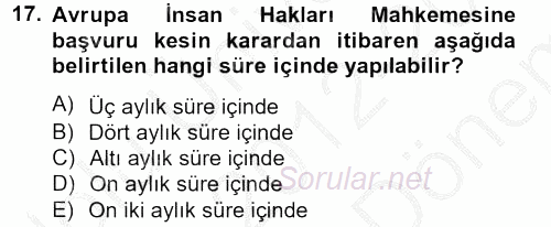 Temel İnsan Hakları Bilgisi 2 2012 - 2013 Dönem Sonu Sınavı 17.Soru