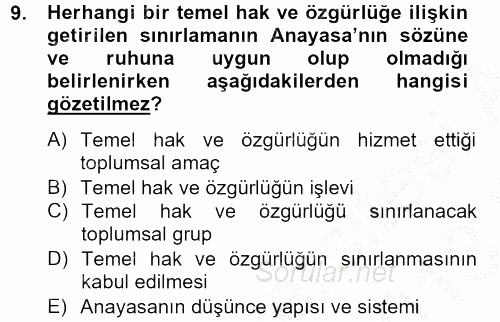 Temel İnsan Hakları Bilgisi 2 2012 - 2013 Dönem Sonu Sınavı 9.Soru