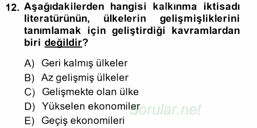 Gelişmekte Olan Ülkelerde Siyaset 2014 - 2015 Ara Sınavı 12.Soru